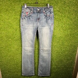 Grace in LA Easy Fit Americana Bootcut Jeans Blue Star Stripe Embroidered Sz 27